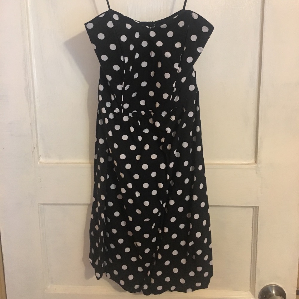 Strapless polka dot mini dress